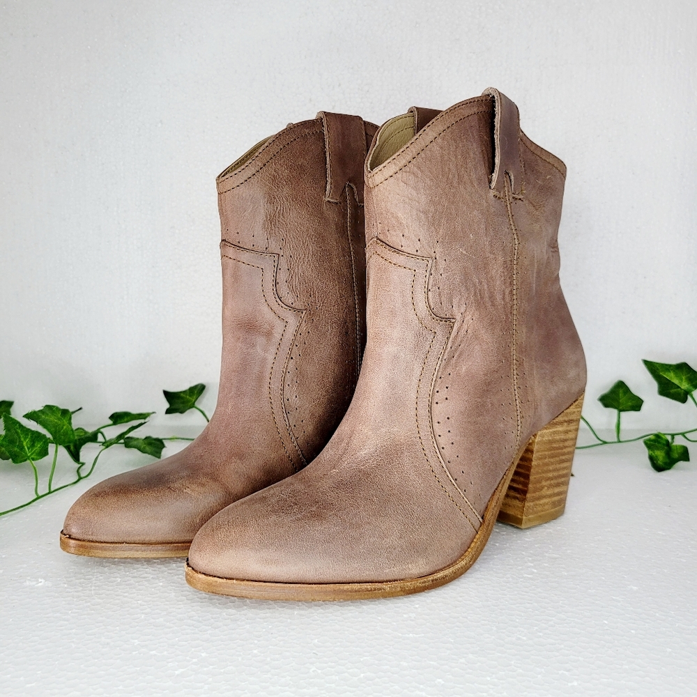 COOLWAY Cowboy Ancle Booties Genuine Leather